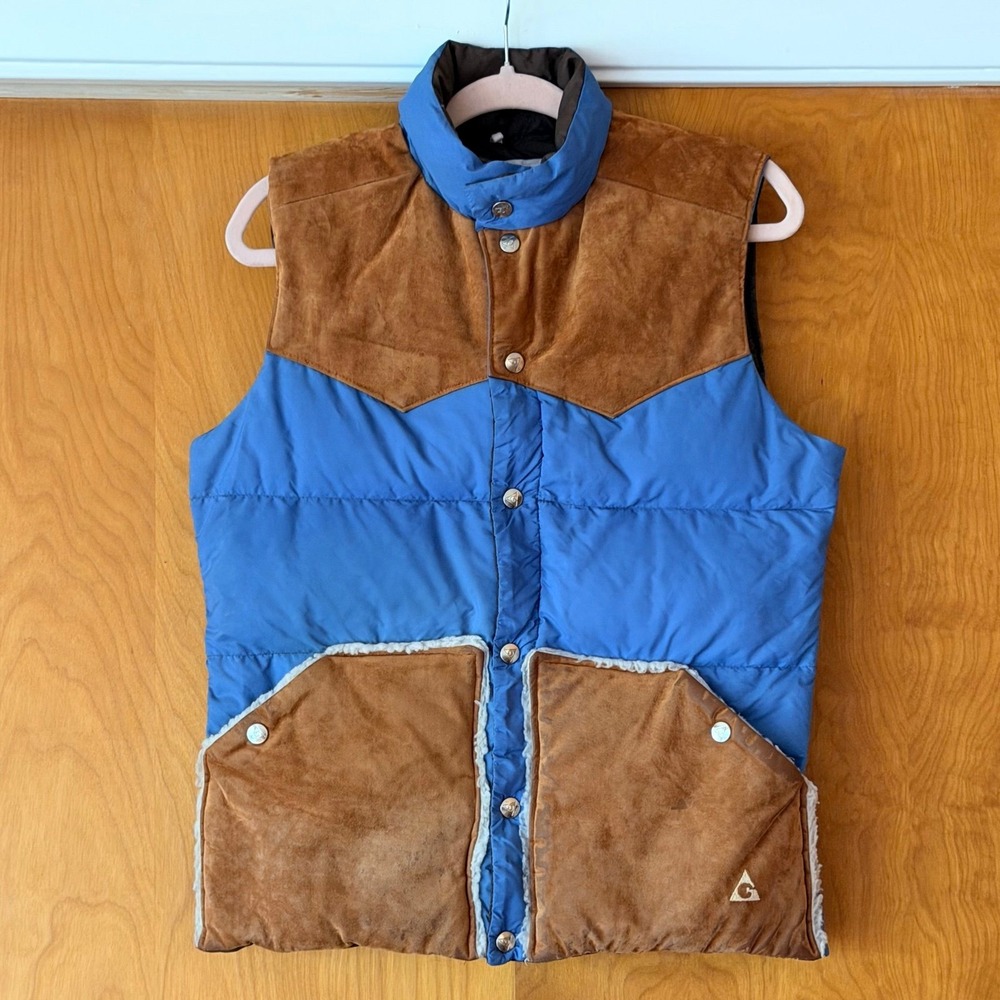 Vintage 70's GERRY Down Suede Puffer Vest Size Small Gorpcore Outdoor Ranchwear